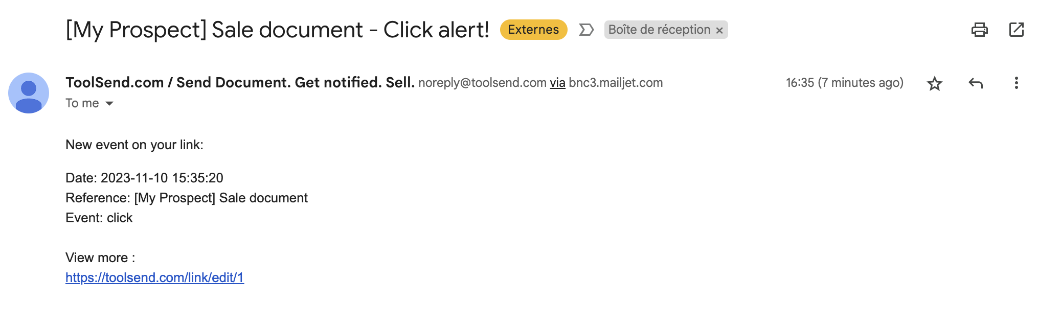 ToolSend - Click alert on your sale document!